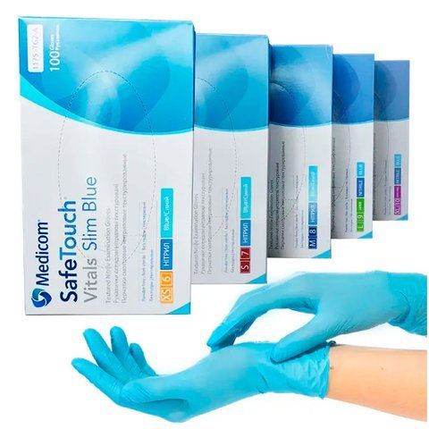 Нітрилові рукавички Медиком SafeTouch Vital Slim Blue, р. M, 100 шт. 11002145578 фото